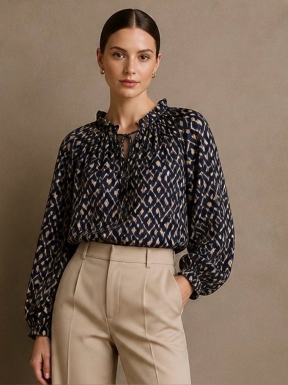Tommy Bahama Diamond Cay Smoked Peasant Long Sleeve Blouse Size S